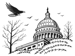 Capitol building eagle soaring trees sky