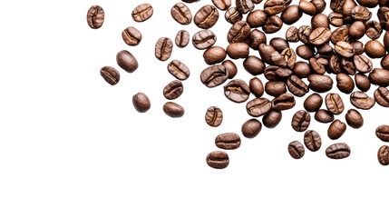 Freshly roasted coffee beans on a white isolate background.