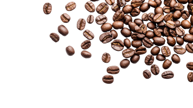 Freshly roasted coffee beans on a white isolate background.