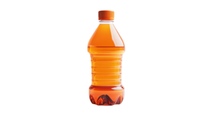 Orange sports drink in a plastic bottle on a white isolated background.