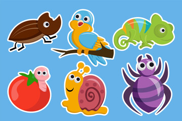 Set of spring insects sticker collection