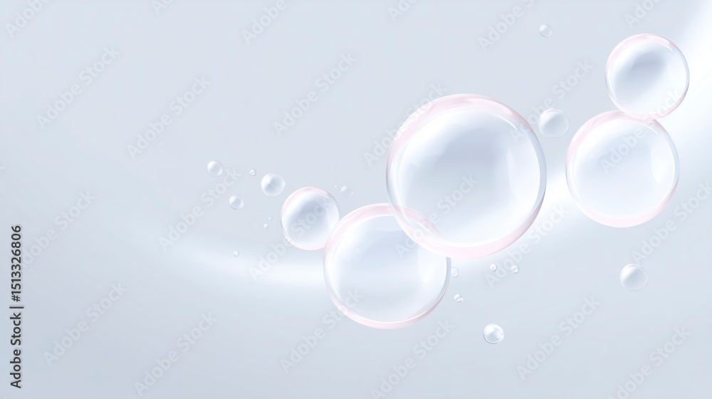 Poster transparent soap bubbles floating gracefully on a soft gradient background creating a serene and cal