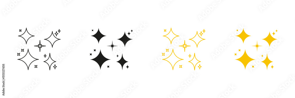 Poster sparkle and shine line and solid icon set. starburst and glitter symbol collection. isolated vector 