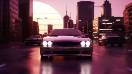Retro 80s Synthwave City Drive – Electric Neon Sunset Cityscape Loop Animation with Futuristic Road and Vaporwave Aesthetic
- Powered by Adobe