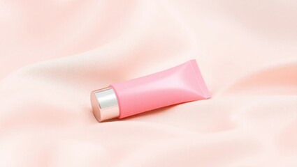 Elegant Pink Cosmetic Tube on Silk Fabric Product Packaging Mockup