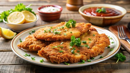 Fototapeta premium Breaded Chicken Schnitzel on a plate