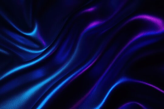 Dark blue satin folds with smooth reflective sheen and glowing highlights in soft flowing fabric