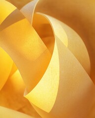 Yellow Ribbon Textures: Abstract Paper Curls on Soft Pastel Background
