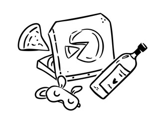 Sleepover party doodle clipart isolated, girls night line art