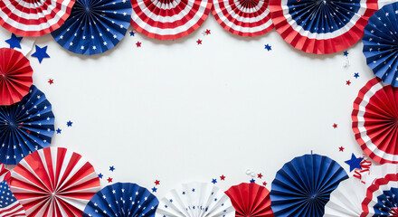 Patriotic paper fans and stars border frame