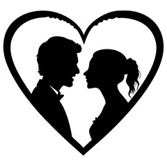 Couple Silhouette Heart Frame Vector Art