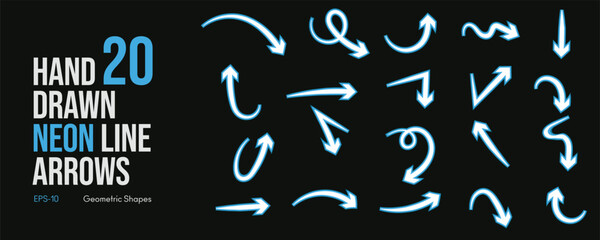 Hand Drawn Crayon Neon Arrow Brush Set with Fun Kid Sketch Chalk Strokes Neon Light Textures Doodle Lines Vector hand drawn brush stroke for presentation and Creative Design Projects