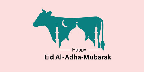 Eid al adha Mubarak design template. Eid al adha Mubarak with cute cow animals. Vector illustration. 