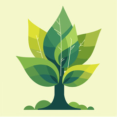 Geometric Interlocked Leaves: Modern Vector Tree Design. Abstract Forest Ecosystem: Green Teal & Yellow Palette. Interconnectedness Symbol: Contemporary Flat Design for World Forestry Day.