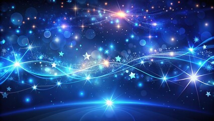 Obraz premium Dark blue abstract background with swirling stars and neon lights