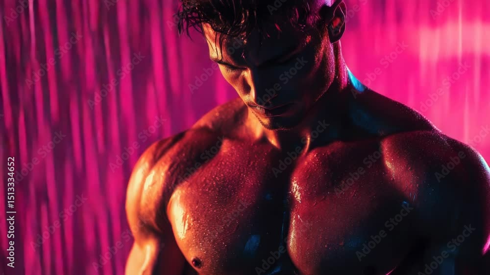 Poster a person preparing to take a shower, standing in front of the stall