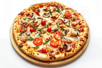 Vibrant Picture of Chicken Pizza Isolated on White Background Pizza Photo