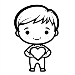 Obraz premium Cute Cartoon Child with Heart: Simple Line Art Illustration of Happy Boy