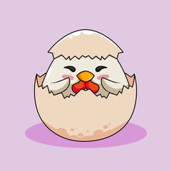 Cute Cartoon Chick Hatching and Blushing