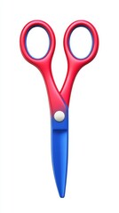 Red and blue plastic children's scissors, pointed tip, closed