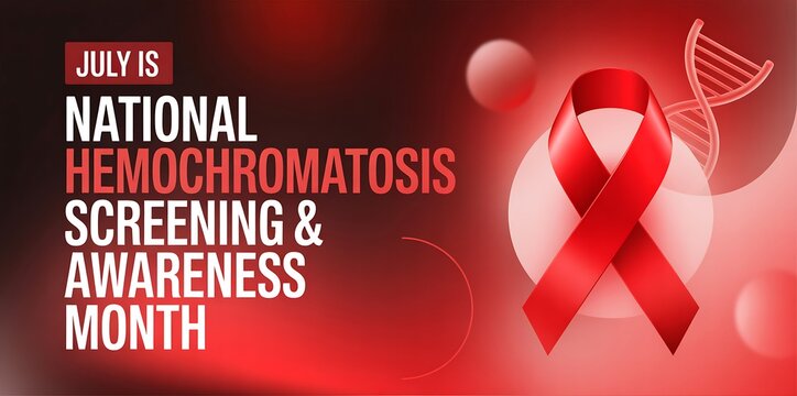 National hemochromatosis screening and awareness month with ribbon and dna illustration
