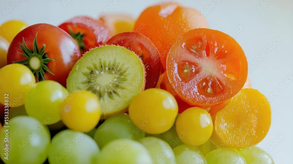 Poster a selection of fresh fruits arranged artfully on a plate for serving or display