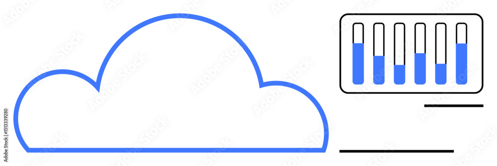 Poster cloud outline and bar graph analysis representing data storage, processing, and analytics. ideal for