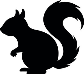 Black Silhouette of a Squirrel with Bushy Tail – Wildlife, Animal, Nature, Rodent, Forest, Woodland, Mammal, Cute, Vector, Clipart, Illustration, Art, Design, Icon, Logo, Emblem, Shape, Shadow, Outlin