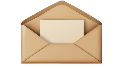 open envelope with lined paper insert on white background