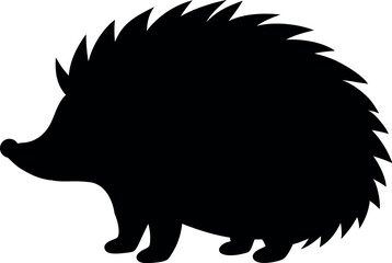 Black and White Hedgehog Silhouette, Hedgehog Outline Illustration, Spiky Hedgehog Wildlife Art, Forest Mammal Clipart, Nocturnal Animal Graphic, Porcupine-Like Creature Silhouette for Design