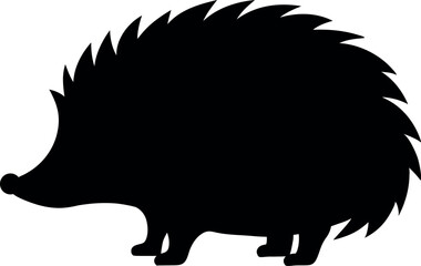 Black and White Hedgehog Silhouette, Hedgehog Outline Illustration, Spiky Hedgehog Wildlife Art, Forest Mammal Clipart, Nocturnal Animal Graphic, Porcupine-Like Creature Silhouette for Design