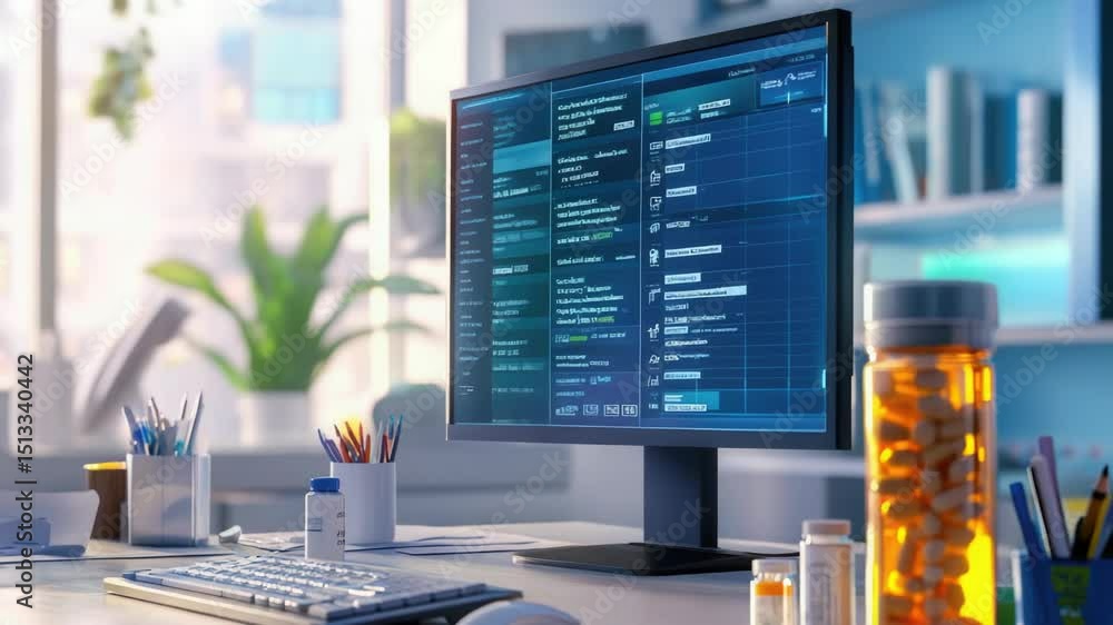 Poster a computer monitor sitting on a desk