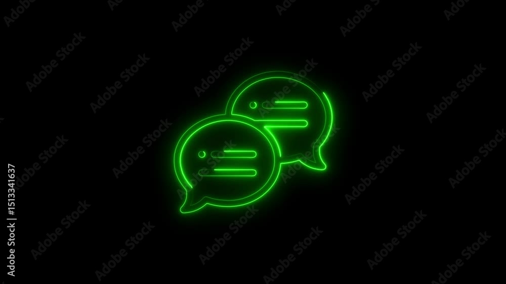 Poster green neon glowing chat bubbles animation loop isolated on a black background representing digital m