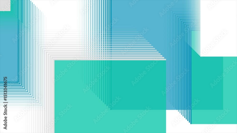 Poster cyan blue minimal abstract geometric background with squares and linear pattern. seamless looping te