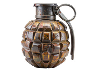 Vintage WWII Pineapple Grenade with Scratched Surface, isolated on a transparent background