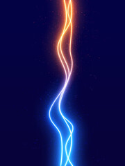 Abstract orange blue bright neon colorful glowing lines - 3d illustration