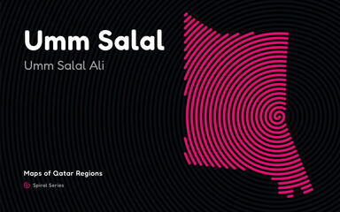 Vector Map of Umm Salal Region, Qatar, in Spiral Line Style with Umm Salal Ali as Central PointAdobe Illustrator Artwork