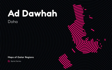Fototapeta premium Vector Map of Ad Dawhah Region, Qatar, in Spiral Line Style with Doha as Central Point