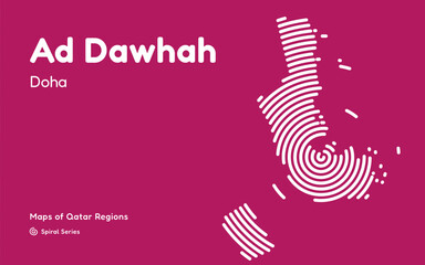 Vector Map of Ad Dawhah Region, Qatar, in Spiral Line Style with Doha as Central Point