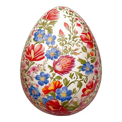 Colorful vintage Easter egg illustration with floral ornament and spring flowers