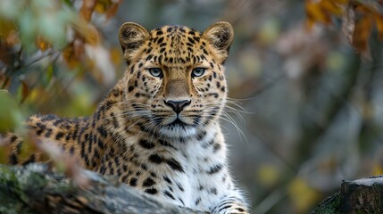 Fototapeta premium Amur leopard sitting and looking forward