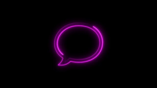Animated neon chat bubble glowing with pink light on black background for communication
