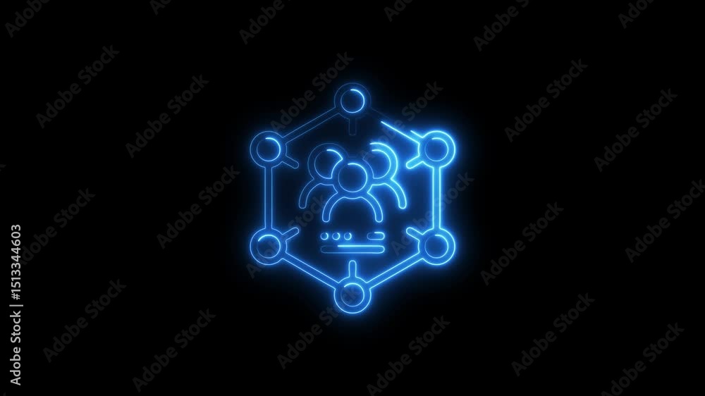 Poster glowing neon icon of networking and teamwork with a focus on connection and collaboration in digital