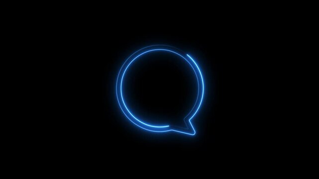 Neon blue speech bubble animation on a black background concept for communication digital messaging