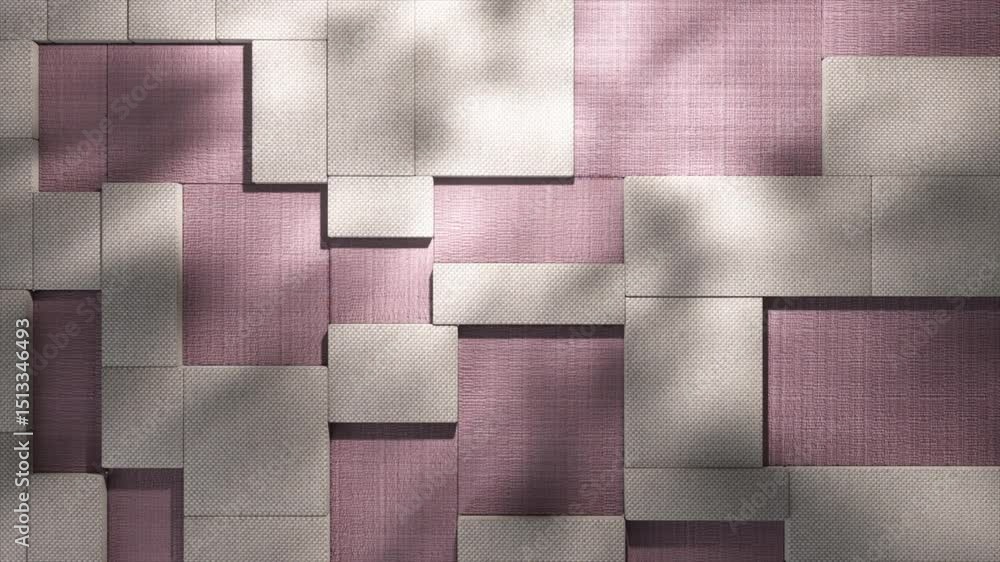 Poster geometric shapes casting dynamic shadows and light across textured surface, generating immersive abs