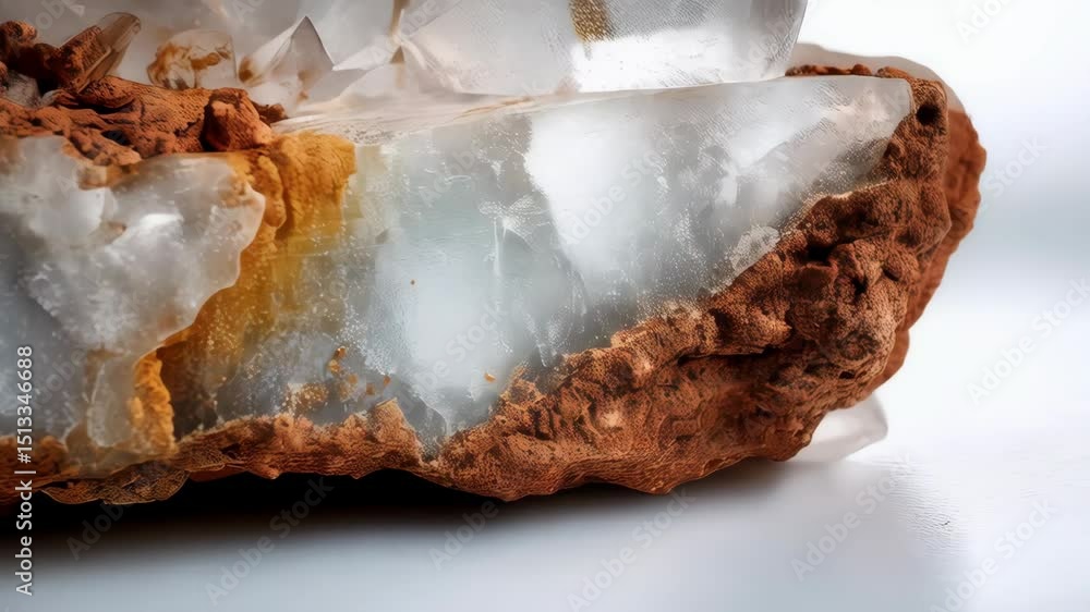 Poster macro shot of a quartz crystal formation with sharp points and earth-toned sedimentary inclusions cr