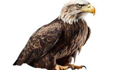 Bald eagle with flag, patriotic wildlife art, USA freedom symbol, majestic wings, national emblem illustration, isolated on transparent background.