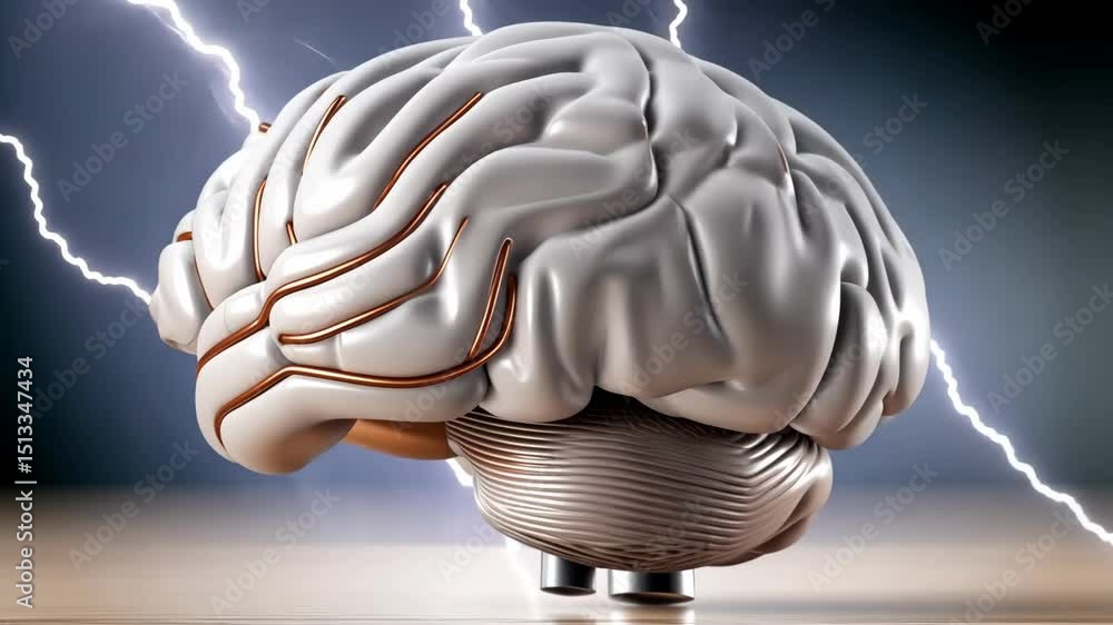 Poster exploring the complexities of the human brain through intricate design and simulated lightning effec