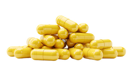 Pile of yellow capsules isolated on transparent background