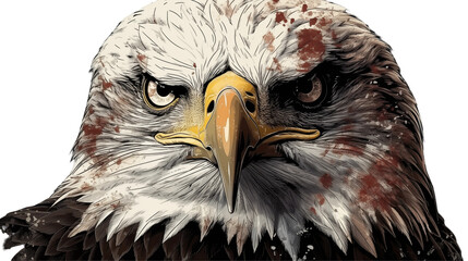 Bald eagle digital painting, intense predator gaze, wildlife graphic art, majestic bird of prey, nature design, isolated on transparent background.
